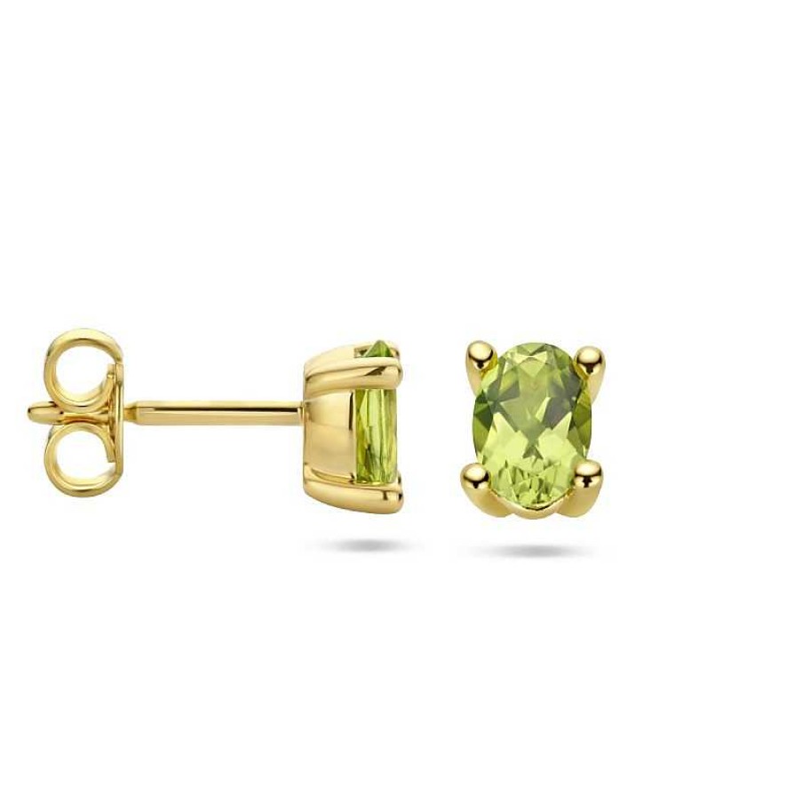 Oorbellen Mostert Huiscollectie | 14-Karaat Gouden Oorknoppen Met Peridot Ovaal - 6 X 4 Mm