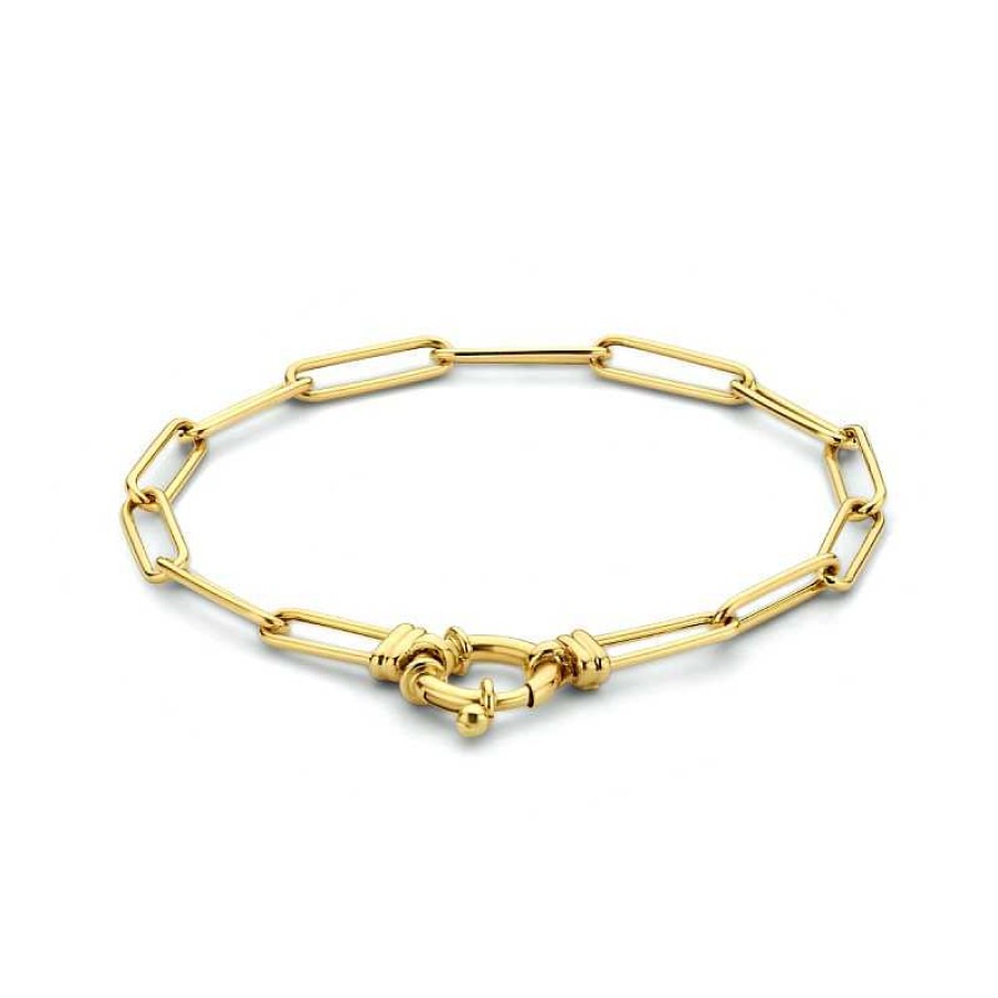 Armbanden Mostert Huiscollectie | 14-Karaat Gouden Paperclip Armband 4 Mm Ronde Buis - Lengte 18 Cm