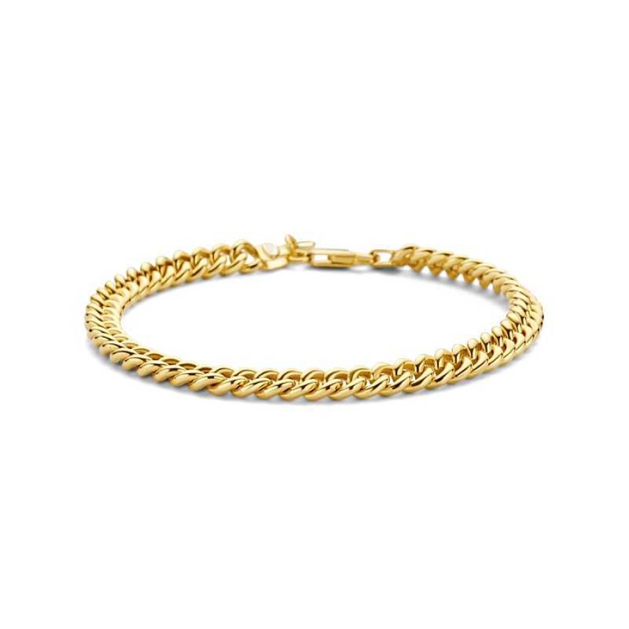 Armbanden Mostert Huiscollectie | Massief 14-Karaat Gouden Gourmetschakel Armband Met Zilveren Kern - Lengte 19 Cm