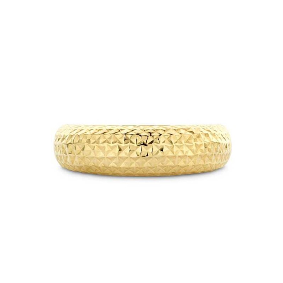 Ringen Mostert Huiscollectie | 14-Karaat Gouden Ring Met Een Gediamanteerd Oppervlak 6 Mm