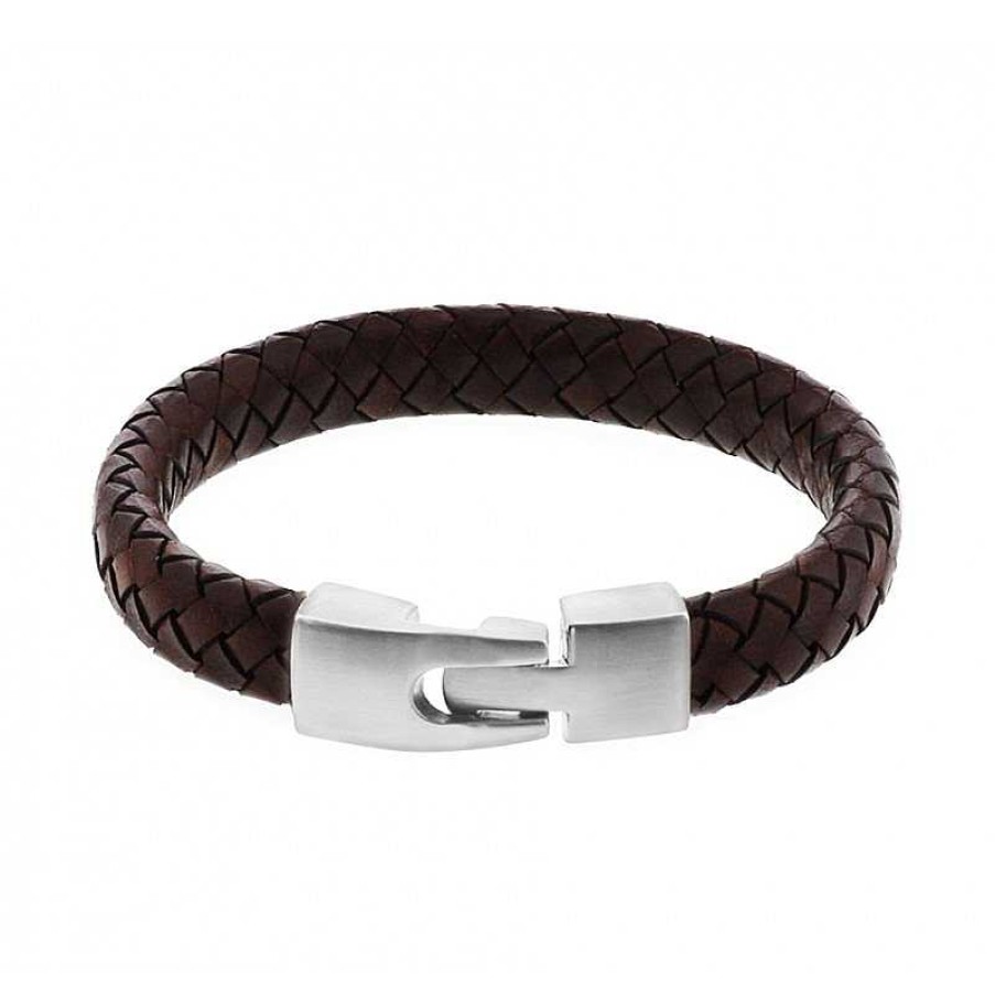 Armbanden Mostert Huiscollectie | Leren Armband Bruin Voor Heren 21,5 Cm