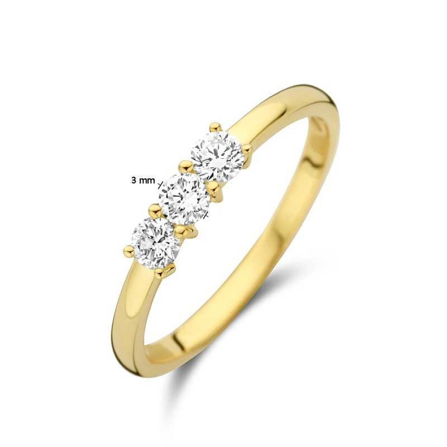 Ringen Mostert Huiscollectie | 14-Karaat Gouden Ring Met Drie Diamanten Naast Elkaar 3 Mm 0.30 Crt