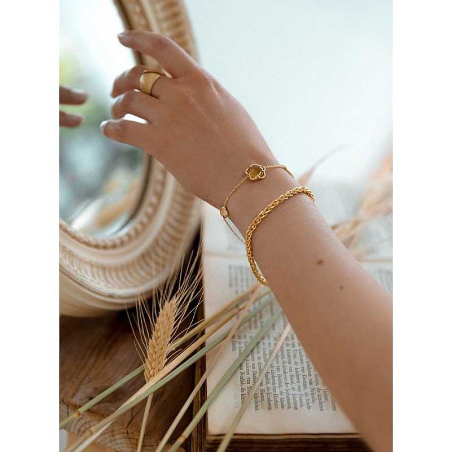 Armbanden Mostert Huiscollectie | Geelgouden Armband Met Bloemvormige Hangers Kwarts