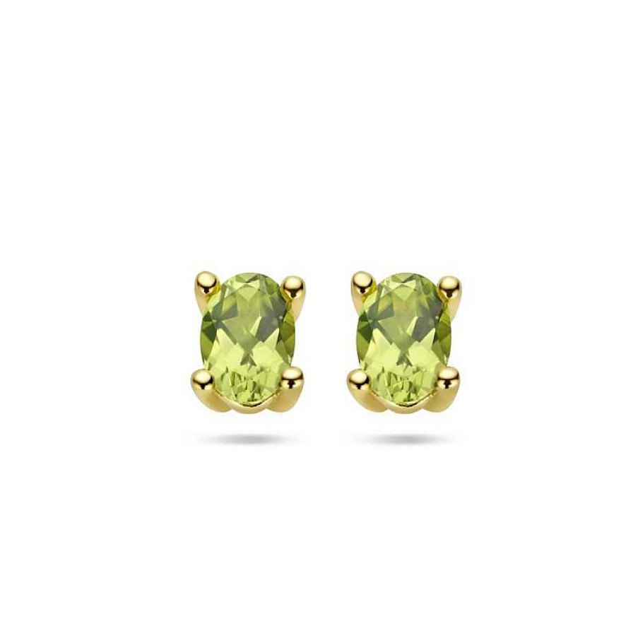 Oorbellen Mostert Huiscollectie | 14-Karaat Gouden Oorknoppen Met Peridot Ovaal - 6 X 4 Mm