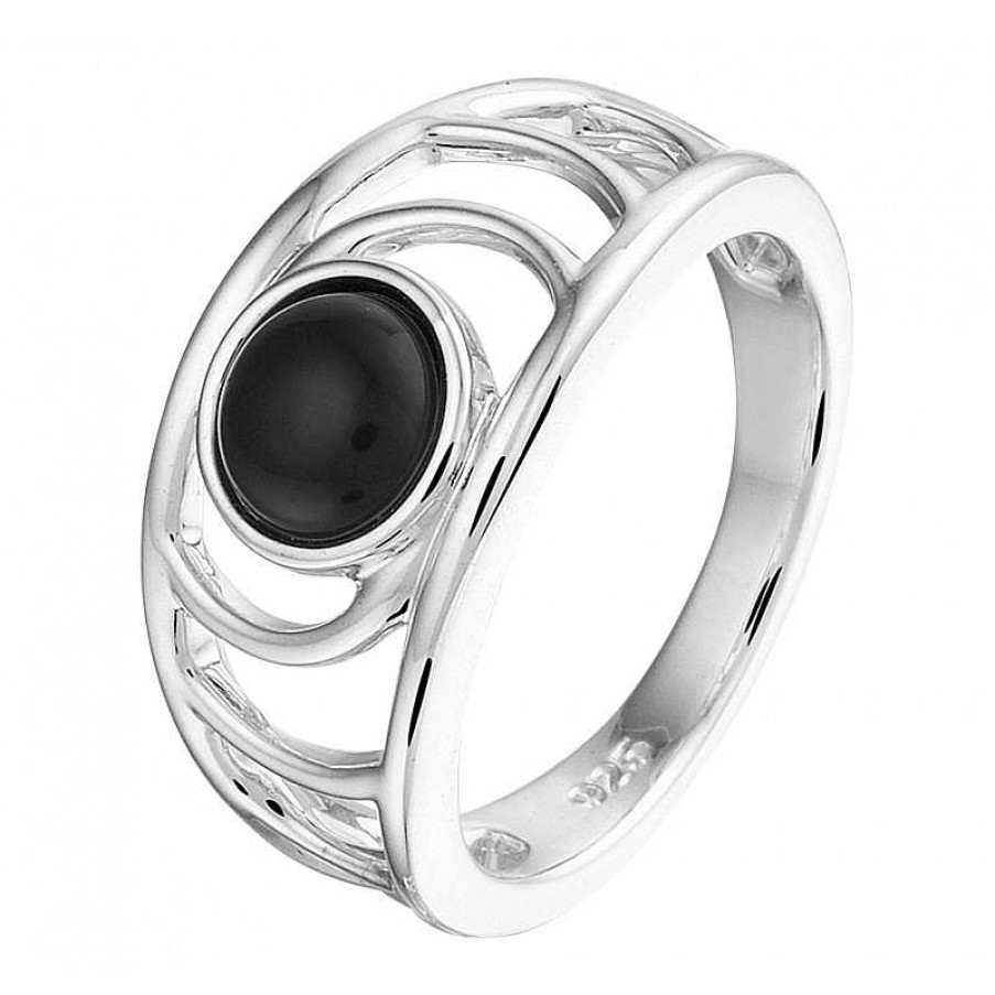 Ringen Mostert Huiscollectie | Brede Zilveren Ring Met Onyx