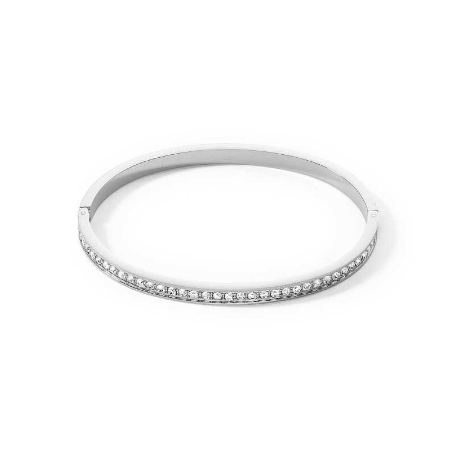 Armbanden Coeur de Lion | Coeur De Lion Slavenarmband 0127/33-1817 Zilverkleurig Met Transparant Kristal 17 Cm