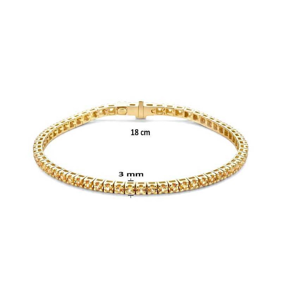 Armbanden Mostert Huiscollectie | 14-Karaat Gouden Tennisarmband Met Geel Saffier - Lengte 18 Cm