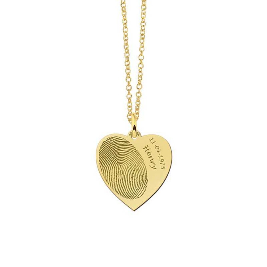 Kettingen Names4ever | Gouden Hartjes Ketting Met Vingerafdruk Names4Ever