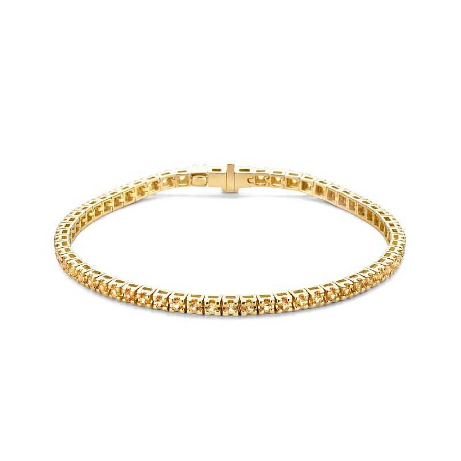 Armbanden Mostert Huiscollectie | 14-Karaat Gouden Tennisarmband Met Geel Saffier - Lengte 18 Cm