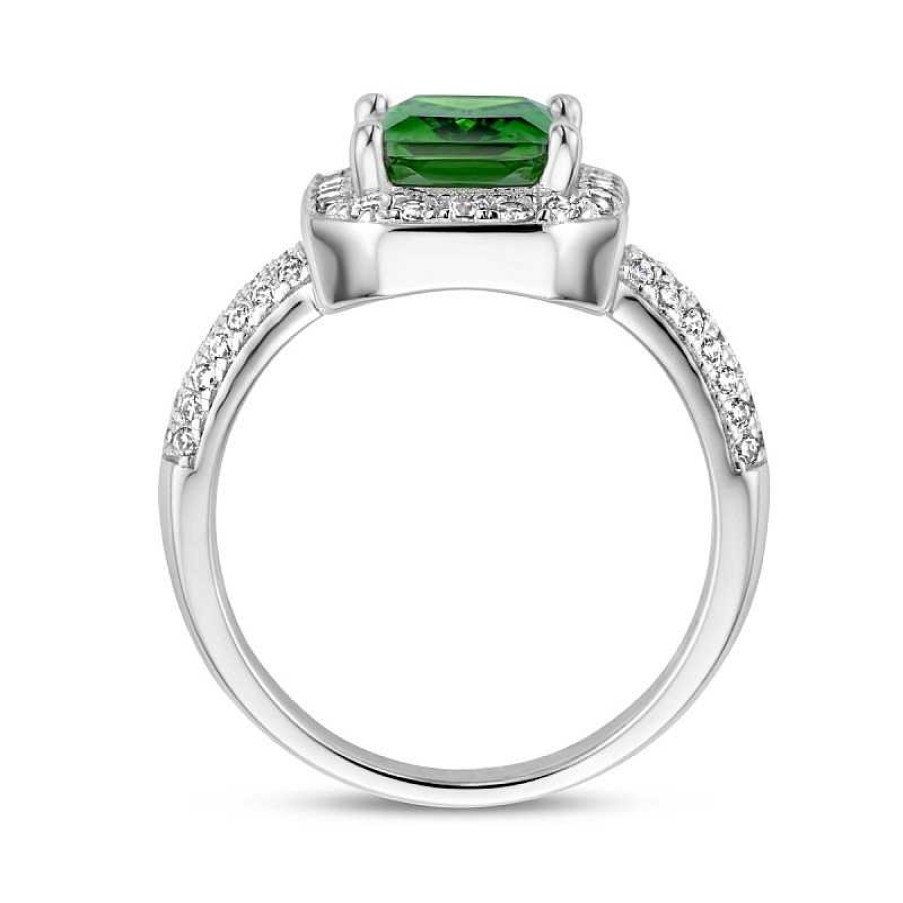 Ringen Mostert Huiscollectie | Zilveren Entourage Ring Met Groene Zirkonia