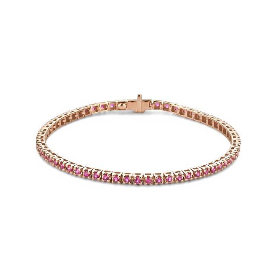 Armbanden Mostert Huiscollectie | Ros Gouden Tennisarmband Met Robijn 3 Mm - Lengte 18 Cm