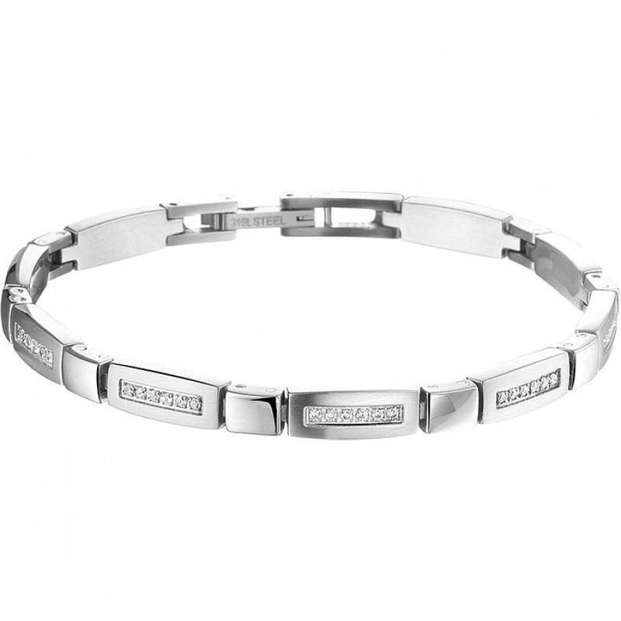 Armbanden Mostert Huiscollectie | Stalen Dames Schakelarmband Met Zirkonia 19,5 Cm