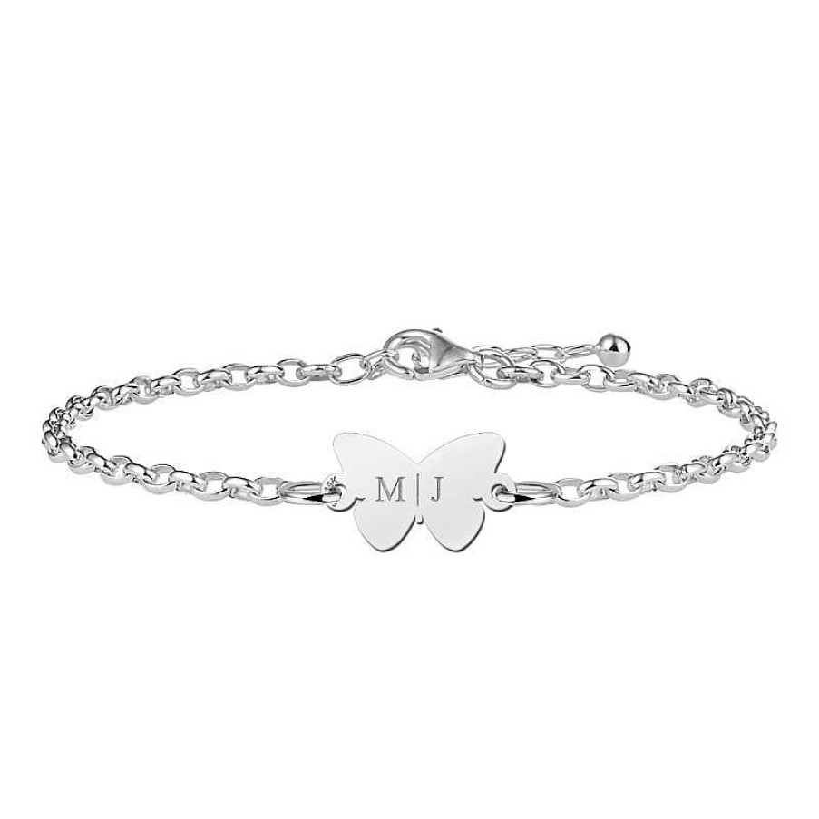 Armbanden Shapes & Lines | Zilveren Vlinder Armband Met Twee Initialen