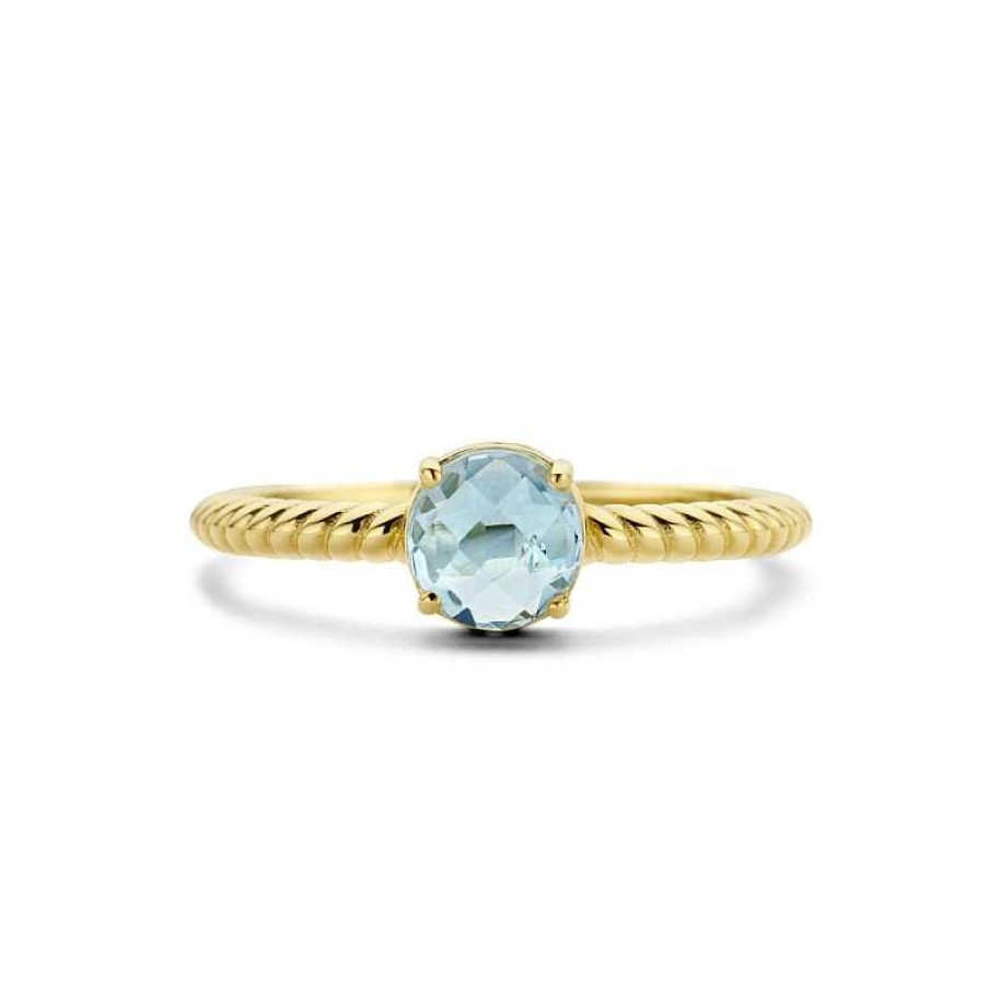 Ringen Mostert Huiscollectie | 14-Karaat Gouden Ring Gedraaid Met Blauwe Topaas