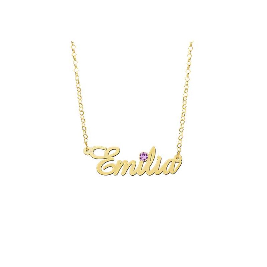 Kettingen Names4ever | Gouden Naamketting Met Geboortesteen Model Emilia