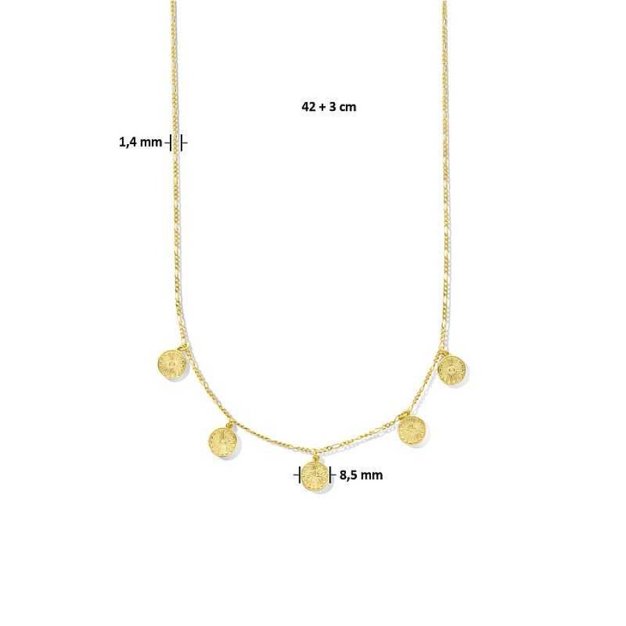 Kettingen Mostert Huiscollectie | Gold Plated Ketting Met Vijf Rondjes - Lengte 42 + 3 Cm