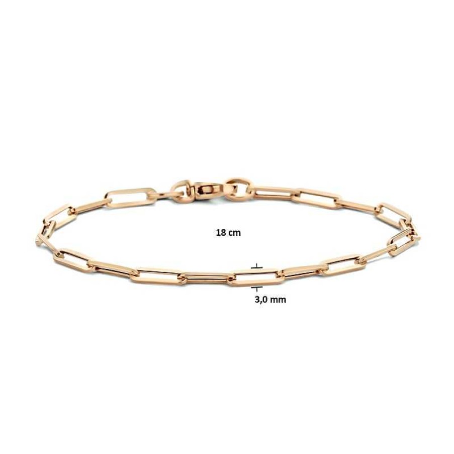 Armbanden Mostert Huiscollectie | Rosegouden Vierkante Buis Paperclip Armband - Lengte 18 Cm