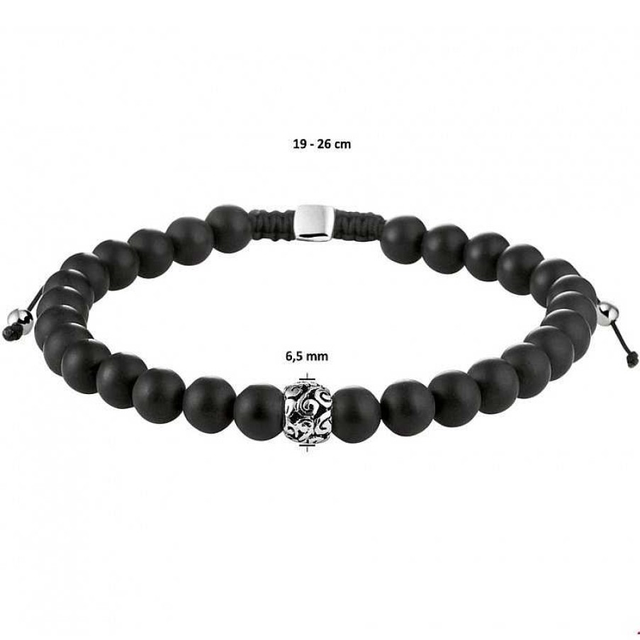 Armbanden Mostert Huiscollectie | Kralenarmband Onyx En Zilver 6.5 Mm 19 - 26 Cm