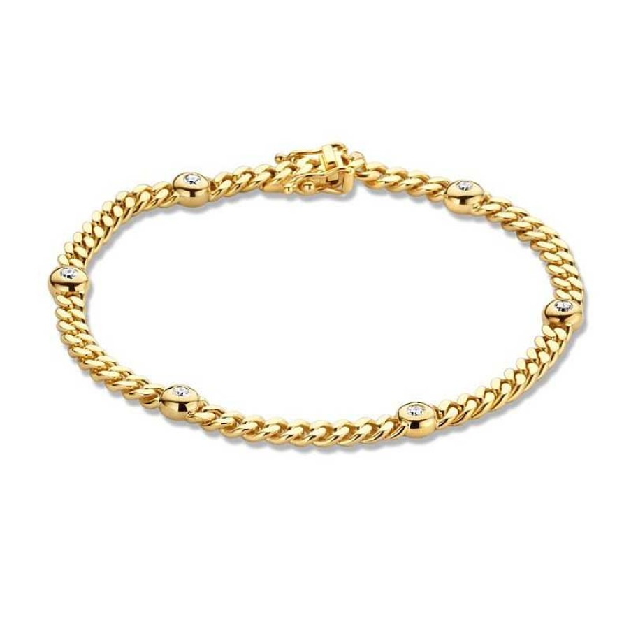 Armbanden Mostert Huiscollectie | Gouden Gourmet Schakelarmband Met Diamant 0.30 Crt