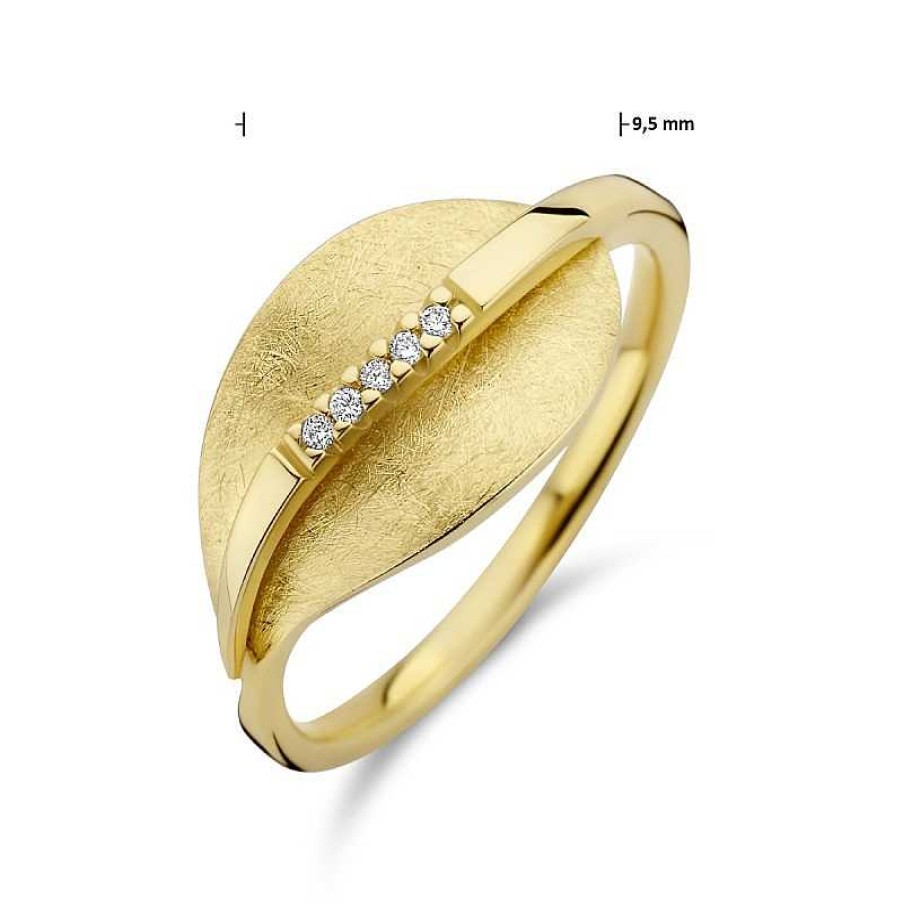 Ringen Mostert Huiscollectie | 14-Karaat Gouden Ring Met Blad Gescratcht En Diamanten