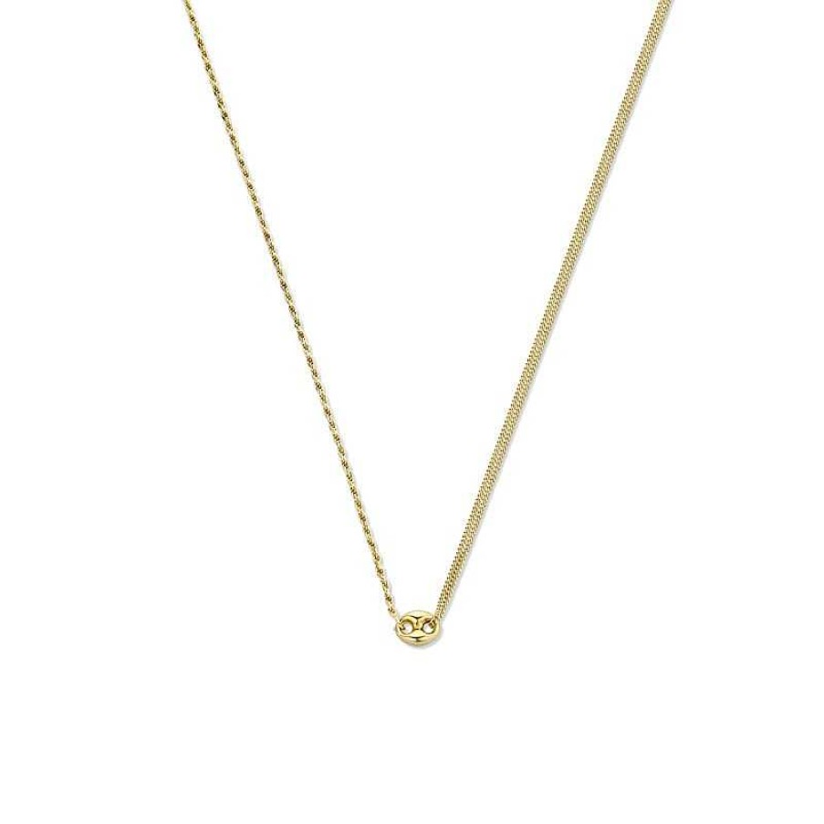 Kettingen Mostert Huiscollectie | Gold Plated Combi-Ketting Met Twee Schakels En Koffieboontje - Lengte 41 + 4 Cm