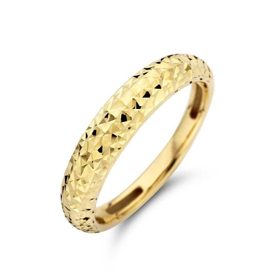 Ringen Mostert Huiscollectie | 14-Karaat Gouden Ring Met Een Gediamanteerd Oppervlak 4.5 Mm Breed