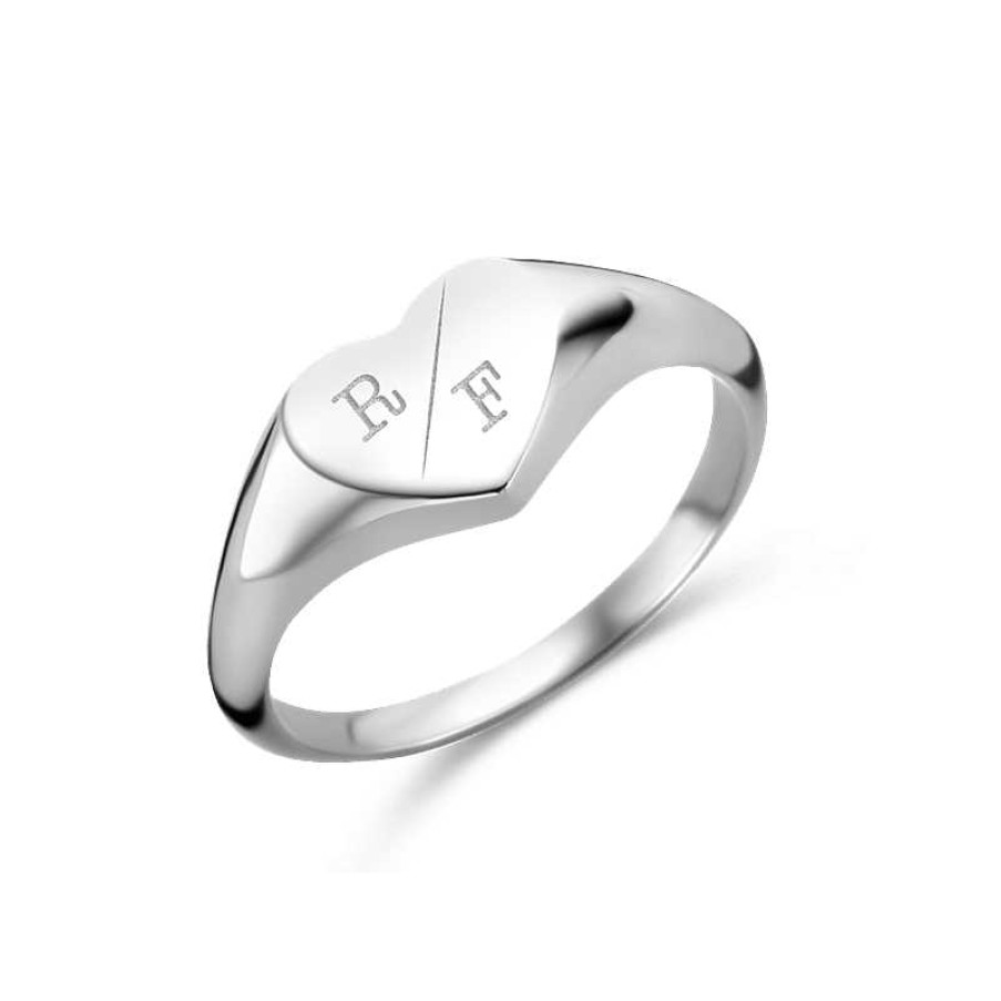 Ringen Names4ever | Zilveren Zegelring In Hartvorm Twee Initialen