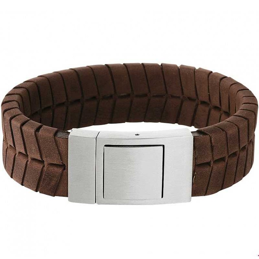 Armbanden Mostert Huiscollectie | Brede Leren Herenarmband Bruin