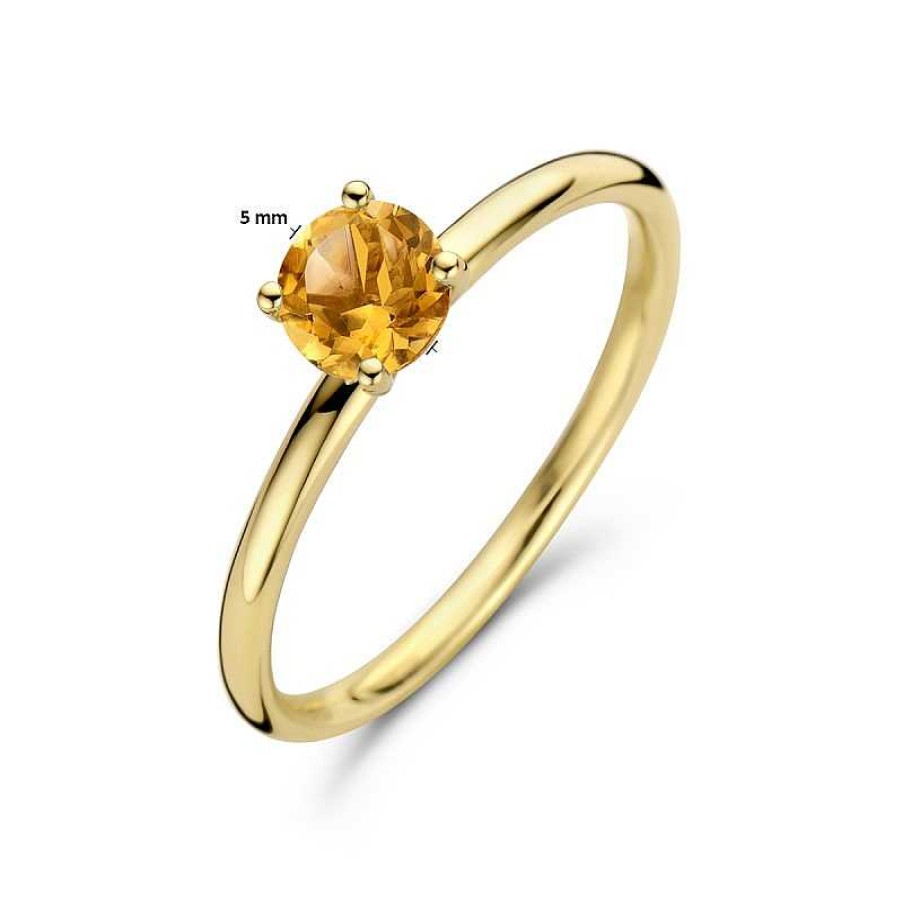 Ringen Mostert Huiscollectie | 14-Karaat Solitaire Gouden Ring Met Edelsteen Citrien 5 Mm