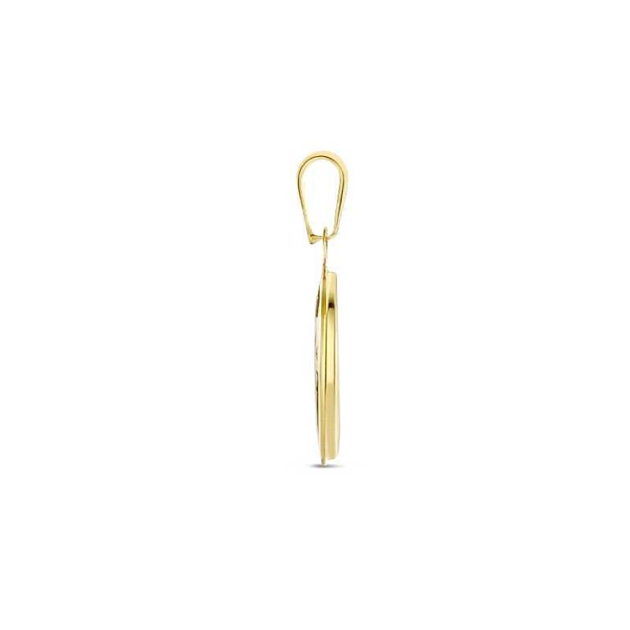 Hangers Mostert Huiscollectie | 14-Karaat Gouden Hanger Met Parelmoer En Wereldbol - 20 X 12.5 Mm