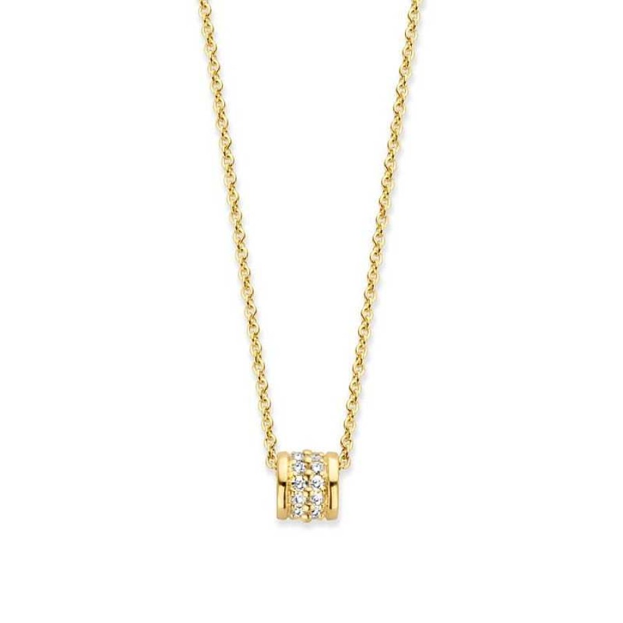 Kettingen Mostert Huiscollectie | Gouden Collier Met Tonnetje En Diamant 0.12 Crt