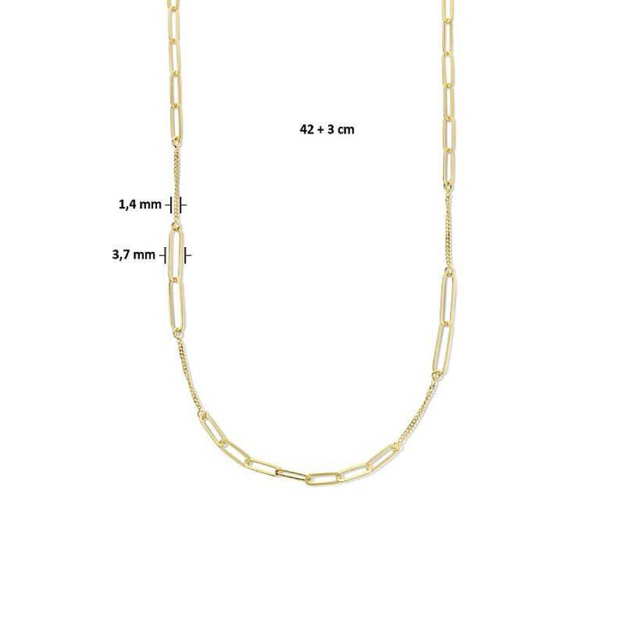 Kettingen Mostert Huiscollectie | Combi-Ketting Met Paperclip- En Gourmetschakel Gold Plated - Lengte 42 + 3 Cm