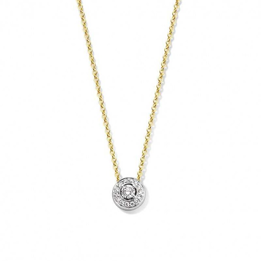 Kettingen Mostert Huiscollectie | Bicolor Collier Met Diamant In Entouragezetting 0.11 Crt