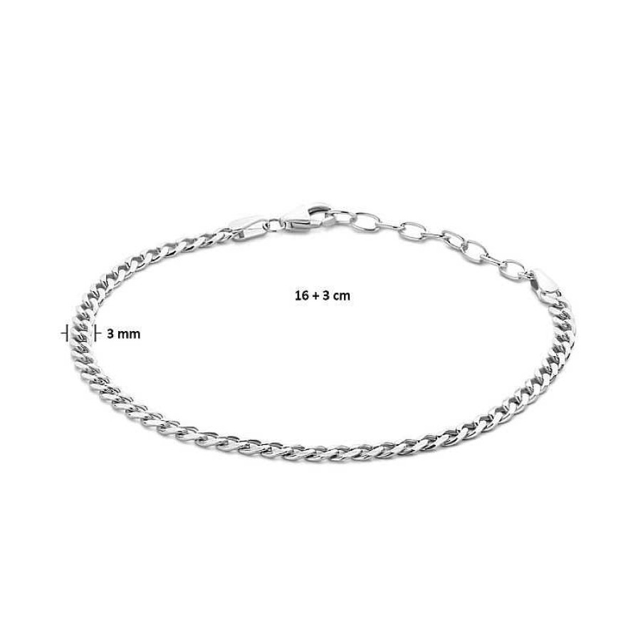 Armbanden Mostert Huiscollectie | Fijne Zilveren Gourmet Armband Gerhodineerd 3 Mm - Lengte 16 + 3 Cm