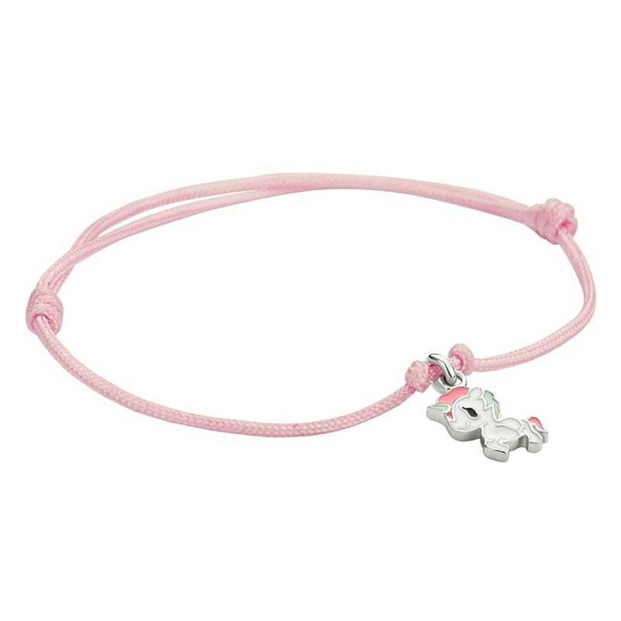 Armbanden Mostert Huiscollectie | Roze Gevlochten Kinderarmband Met Unicorn - Lengte 9 - 19 Cm