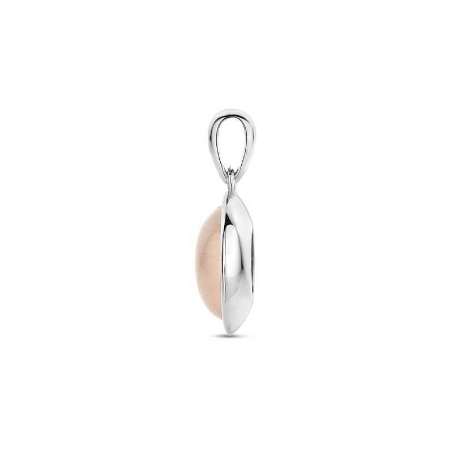 Hangers Mostert Huiscollectie | Zilveren Gerhodineerde Hanger Met Beige Maansteen - 10.5 Mm X 19 Mm