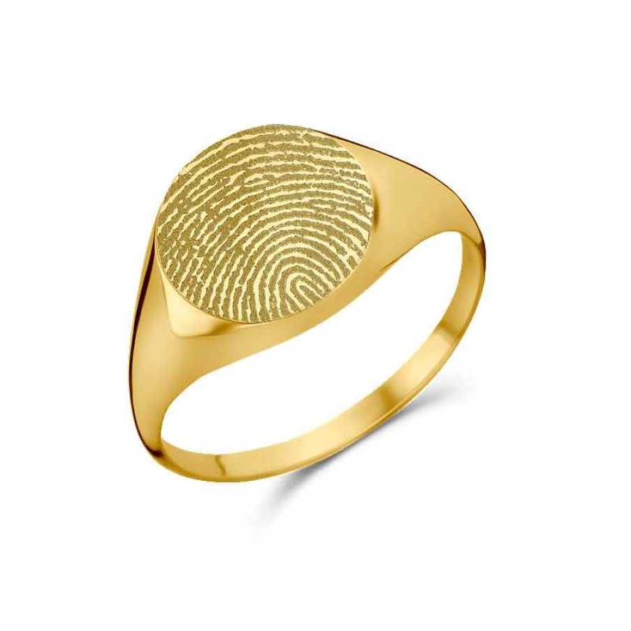 Ringen Names4ever | Gouden Ronde Zegelring Met Vingerafdruk