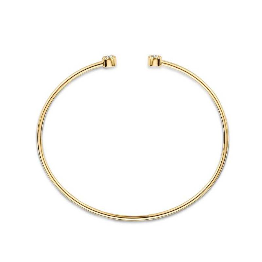 Armbanden Mostert Huiscollectie | 14-Karaat Gouden Spang Armband Met Twee Diamanten - Diameter 55 Mm