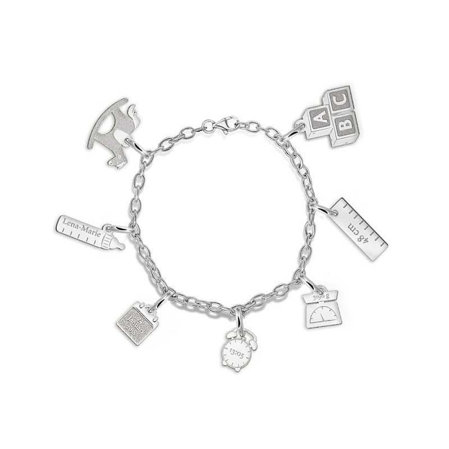 Armbanden Names4ever | Bedelarmband Met Zeven Geboortebedels Zilver - Names4Ever