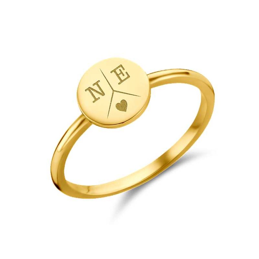 Ringen Names4ever | Gouden Zegelring Rond Met Drie Initialen