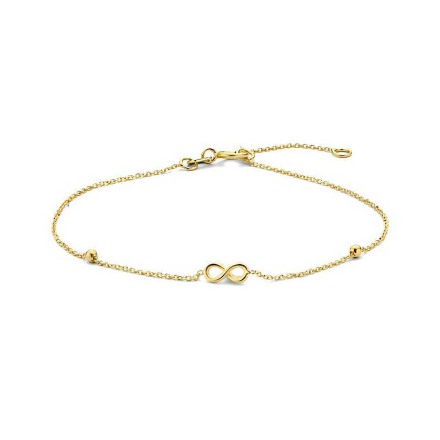 Armbanden Mostert Huiscollectie | 14-Karaat Gouden Armband Met Infinity En Bolletjes - Lengte 16 - 17.5 - 19 Cm