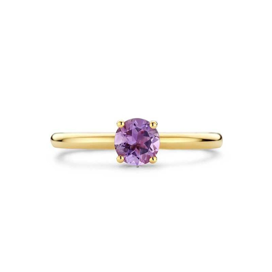 Ringen Mostert Huiscollectie | 14-Karaat Solitaire Gouden Edelsteen Ring Met Amethist 5 Mm