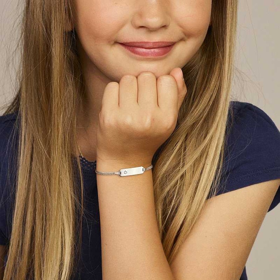 Armbanden Mostert Huiscollectie | Zilveren Kinder Graveerarmband Met Zirkonia