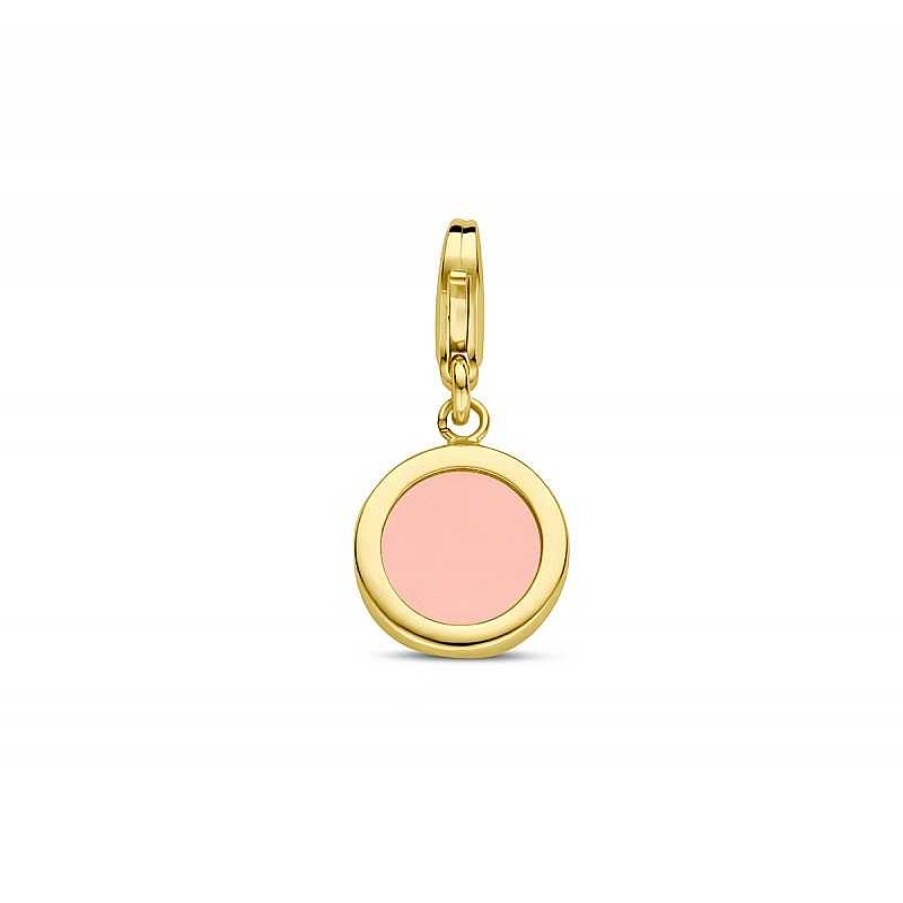 Bedels Mostert Huiscollectie | 14-Karaat Gouden Ronde Bedel Met Synthetische Roze Koraal - 10 Mm