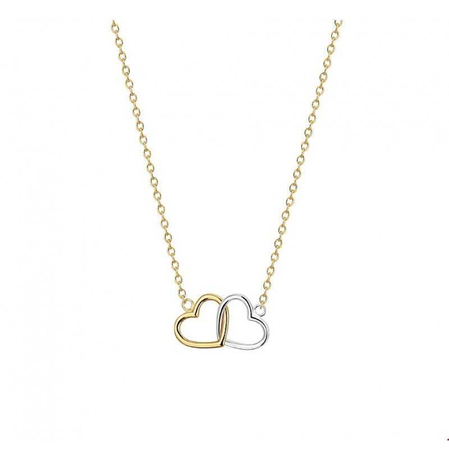 Kettingen Mostert Huiscollectie | Bicolor Gouden Hartjes Ketting Wit- En Geelgoud 40-42-44 Cm