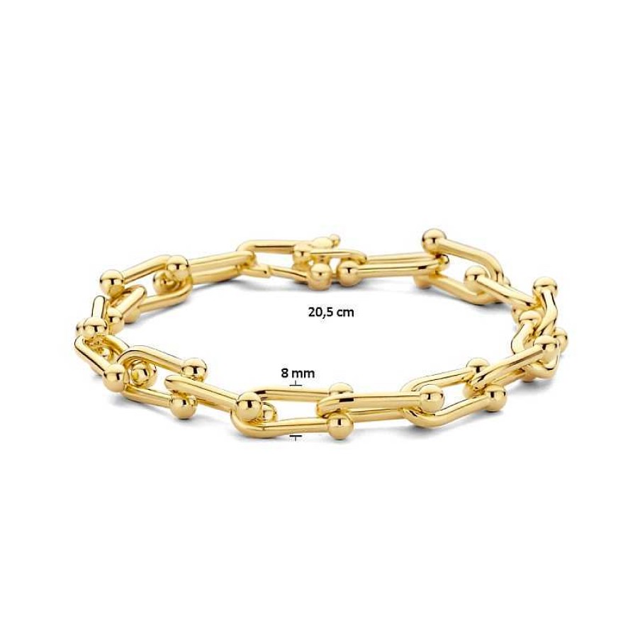 Armbanden Mostert Huiscollectie | Gold Plated Schakelarmband Met Fantasieschakel 8 Mm Breed - Lengte 20.5 Cm