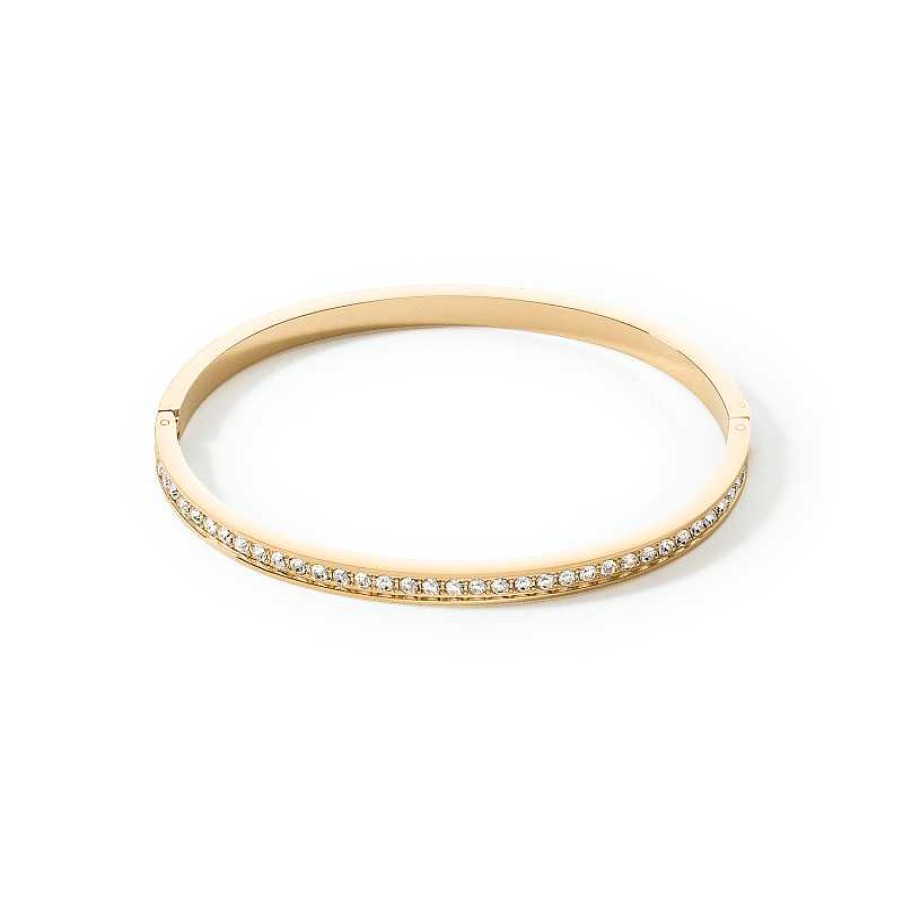 Armbanden Coeur de Lion | Coeur De Lion Slavenarmband 0127/33-1816 Goudkleurig Met Transparant Kristal 17 Cm