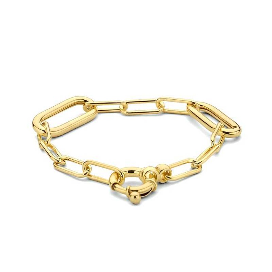 Armbanden Mostert Huiscollectie | Gold Plated Paperclip Armband Ronde Buis 11 Mm - Lengte 19 Cm