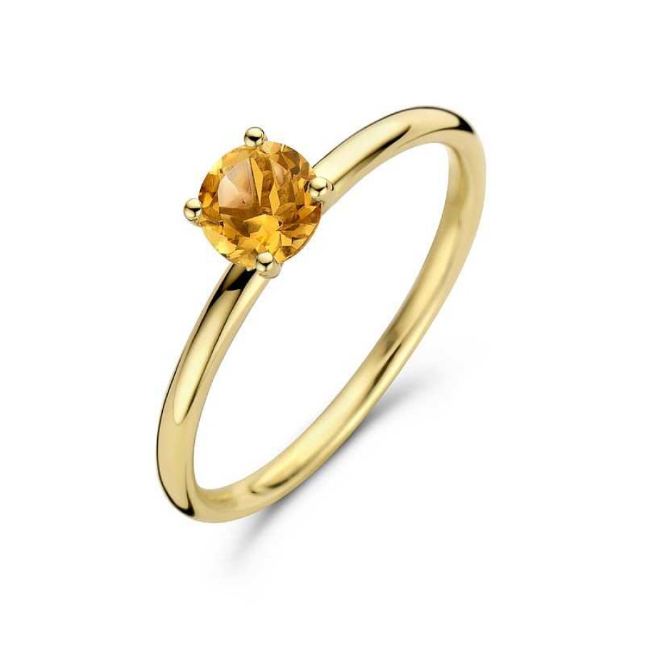 Ringen Mostert Huiscollectie | 14-Karaat Solitaire Gouden Ring Met Edelsteen Citrien 5 Mm