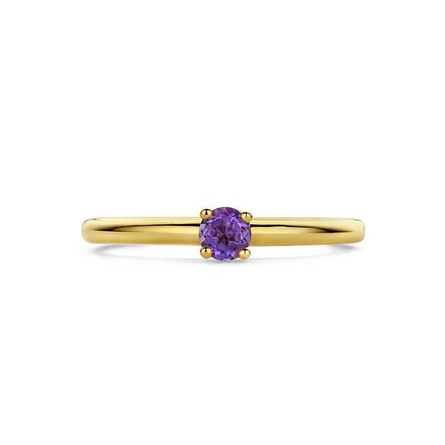 Ringen Mostert Huiscollectie | 14-Karaat Solitaire Gouden Ring Met Amethist 3.5 Mm